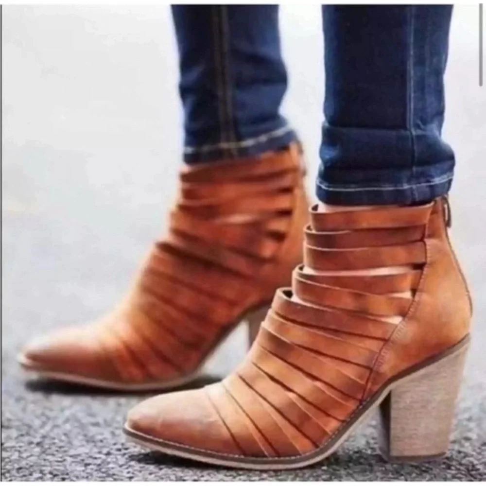 Free People Hybrid Brown Strappy Ankle Boots 6.5
